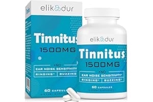 ELIKADUR 1500 MG Tinnitus for Ringing Ears, Tinnitus Supplement for Ear Ringing, Proprietary Herbal Blend & Bioflavonoids, Ear Tinnitus for Women and Men, 60 Capsules