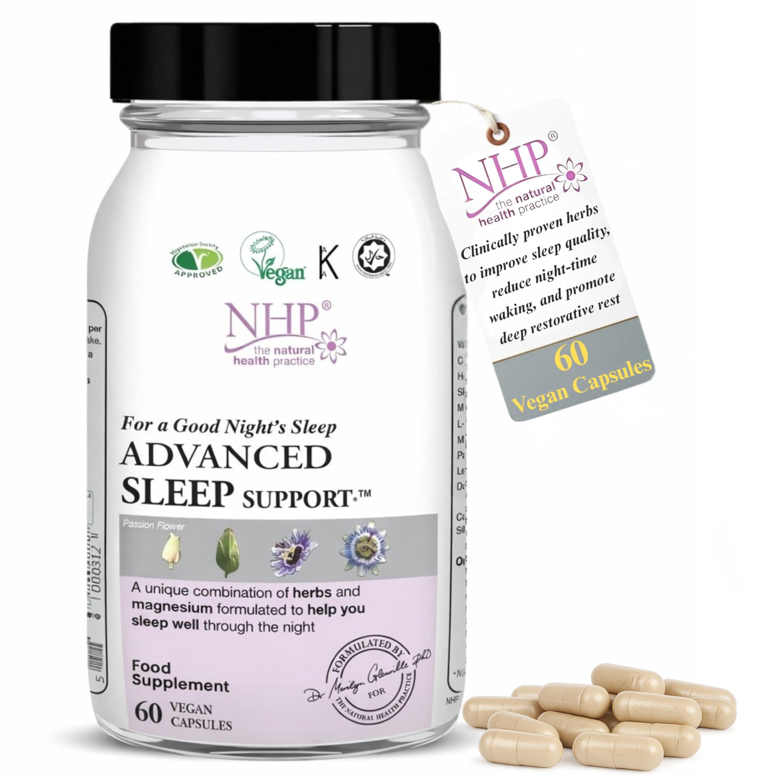 NHP Advanced Sleep Support – 60 Vegan Capsule, Clinically Backed Herbal Formula with Magnesium, L-Theanine & Tart Cherry to Improve Sleep Quality, Reduce Fatigue & Promote Deep Rest