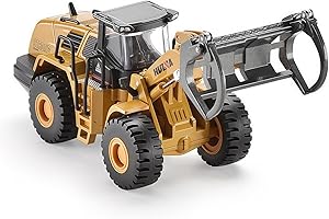 Qcar 1/50 Wheeled Timber Grab Heavy Duty Construction Metal Bulldozer, Loder Vehicle Toys for Kids, Outdoor Sandbox Car Toys, Birthday Gift Toddler Boy Kid