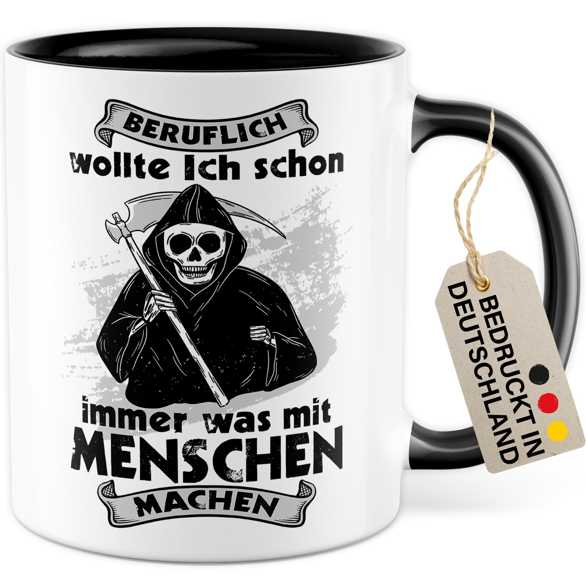 Pagma Druck Black Humour Sarcasm Evil Coffee Mug Funny Saying "I always wanted to do something with people" Funny Grim Reaper Coffee Mug