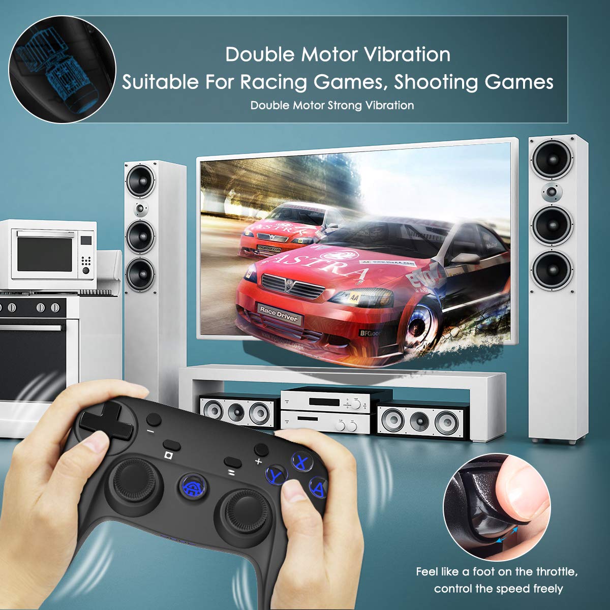 CHEREEKI Controller für Nintendo Switch, Wireless Gamepad Joystick für Switch mit Dual Shock Vibration und Turbo Funktion Achsen Gyroskop Gaming Controller (Schwarz)