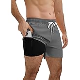 YnimioAOX Men’s Swim Trunks 5 Inch with Compression Liner 2 in 1 Quick Dry Swimming Shorts Bathing Suits with Pockets