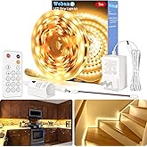 WOBANE LED Strip Lights, Motion Sensor Light Strip with Remote and Adapter, Night Light, Dimmable Function, 16.4ft Tape Lighting for Kitchen, Under Cabinet, Bedroom, Shelf, Bed, 3000K Warm White