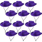 Hicarer 12 Pieces Disposable Plastic Cowboy Hat Set for Party Felt Wide Brimmed Western Cowgirl Hat for Men Women