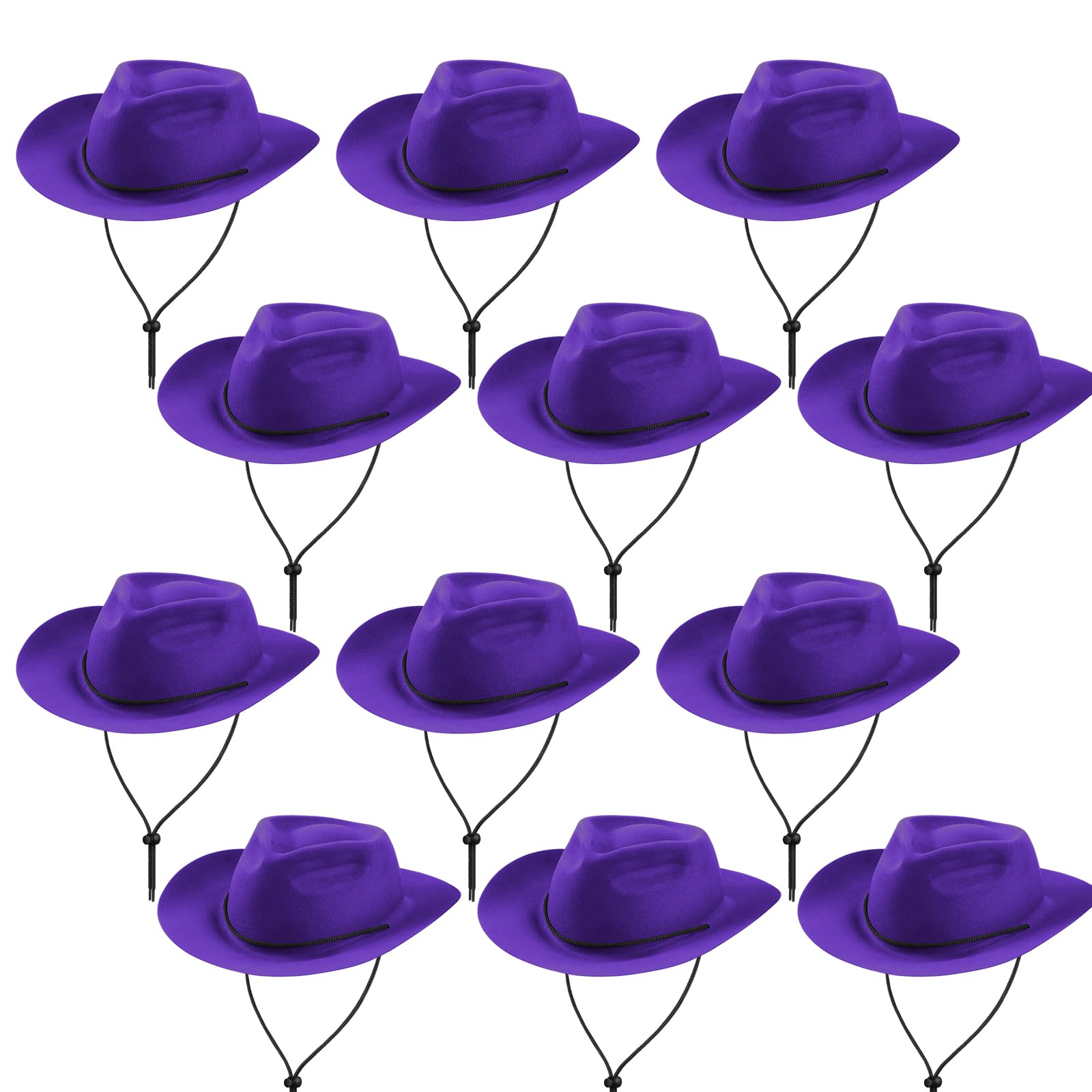 Photo 1 of Hicarer 12 Pieces Western Cowboy Hat Set Plastic Felt Wide Brimmed Felt Cowgirl Party Hat for Men Women Costume Party (Purple)