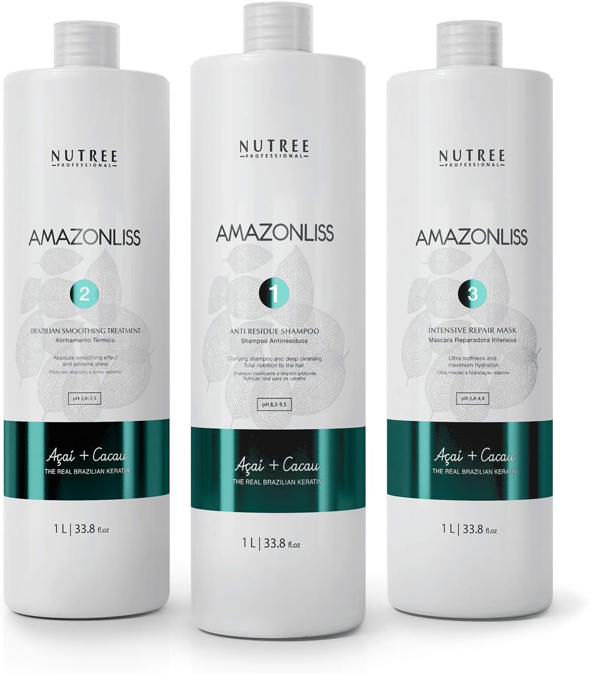 Amazonliss Keratin Smoothing Treatment Hair Straightening Set 33.8 fl.oz - Natural Ingredients - Smooths, Strengthens, Softens, Moisturizers, Adds Shine, Reduces Frizz - Up To 20 Applications