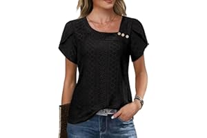 RIROW Women Summer Tops Square Neck Button Tunic Blouses Dressy 2026 Trendy Casual Loose Fit Ladies Baisic Tees