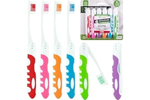 LINGITO Travel Toothbrush, Portable Toothbrush Built in Cover, Travel Size Toothbrush Hiking, Camping, Traveling, Folding Toothbrushes, Collapsible Multi Color Travel Toothbrush Kit (6 Pack Firm-Multicolor)
