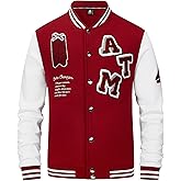 ANOTWENER Men's Varsity Jacket Vintage Baseball Button Jackets Long Sleeve with Letters Casual Coats for Men
