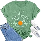 MAIHUN Christian Shirt Womens Be The Light Tshirt Sunburst Vintage Bible Verse Tee Top