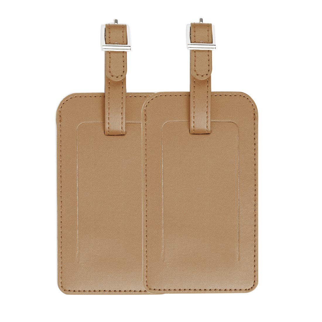 sourcingmap Luggage Tags,PU Leather Travel Tags Luggage Identifier Name Holder Address ID Labels for Baggage Suitcases(2 Pack,Brown)