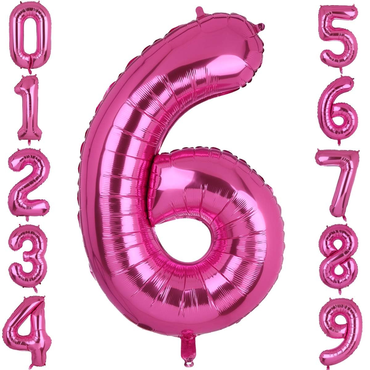 40 Inch Large Foil Number 6 Balloons Hot Pink Big Mylar Helium Balloon Birthdays Party Decorations Supplies Girls (Hot Pink 6)