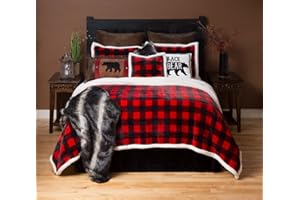 CARSTENS, INC. Carstens Lumberjack Red Plaid Plush Bedding Set, Queen