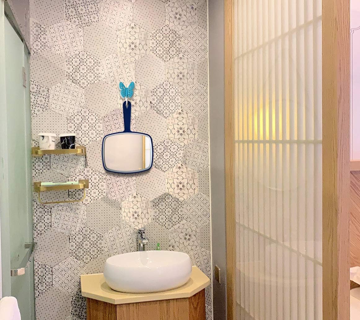 Generies Hand Mirror,Extra Large Handheld Mirror with Handle, Makeup Mirror,Salon Barbers Hairdressers Hand Mirror,Wide Angle 7.3″W×10.4″L,Blue: Furniture & Decor