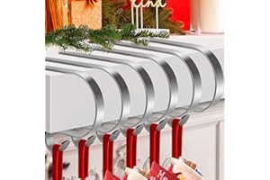 KMUYSL 6 Pack Christmas Stocking Holders, Adjustable Stocking Mantle Hooks for Fireplace, Lightweight Stocking Hangers, Non-Skid Stocking Holders for Christmas Decoration (Silver)