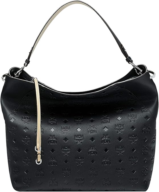 MCM Klara Monogrammed Leather Large Hobo Black 1 One Size