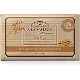 A LA MAISON Oat Milk Bar Soap - Triple French Milled Natural Moisturizing Hand Soap Bar (1 Bar of Soap, 8.8 oz Bar)