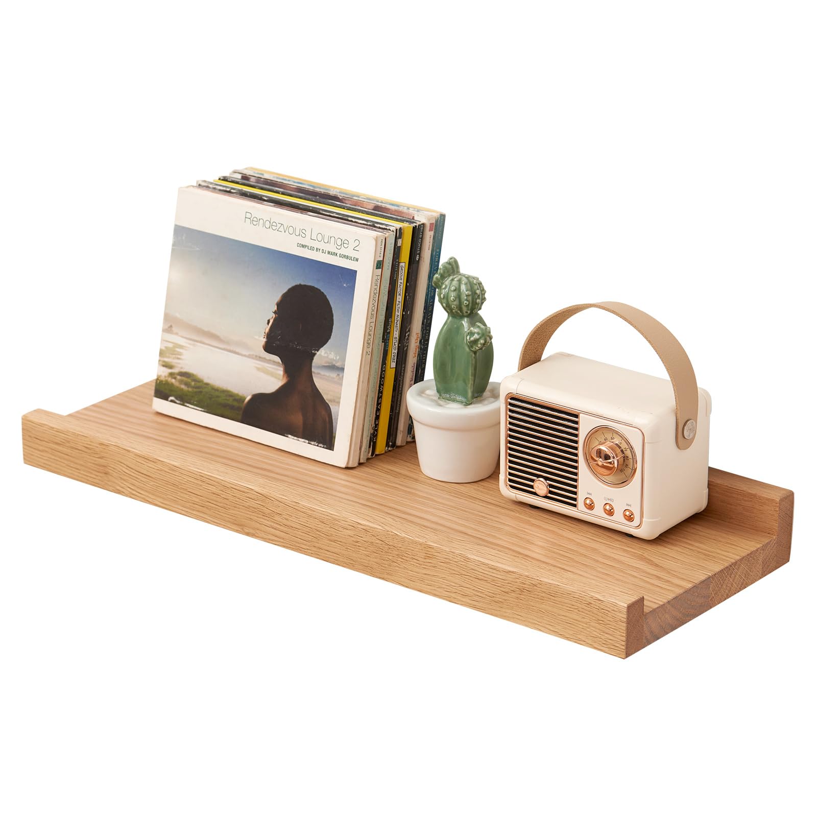 TREOAKWIS Oak Floating Shelf, Wall Mounted Solid Wood Display Picture Ledge Shelf Decor Storage for Nursery Living Room Office Bedroom (Natural, 30cm)