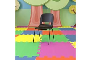 EMMA + OLIVER Black Ergonomic Shell Stack Chair with Black Frame and 16" H Seat