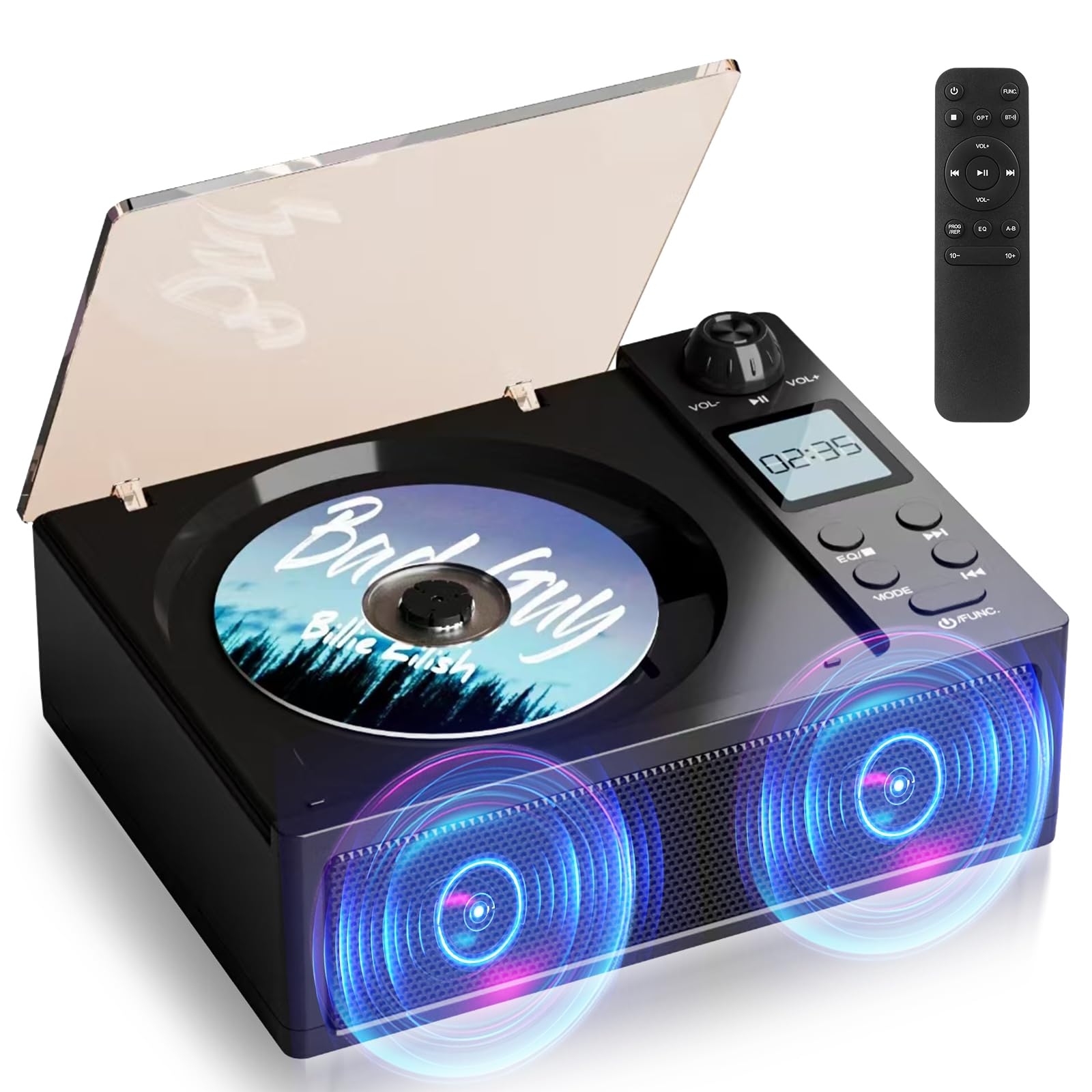 Photo 1 of DGXWLLW Portable CD Player Boombox, 4000mAh Rechargeable Boombox with CD-R/RW/MP3 Playback, FM Radio/USB/TF/AUX/Remote Control, Bluetooth, Dual Stereo Sound, Earphone Jack, LCD Display for Home