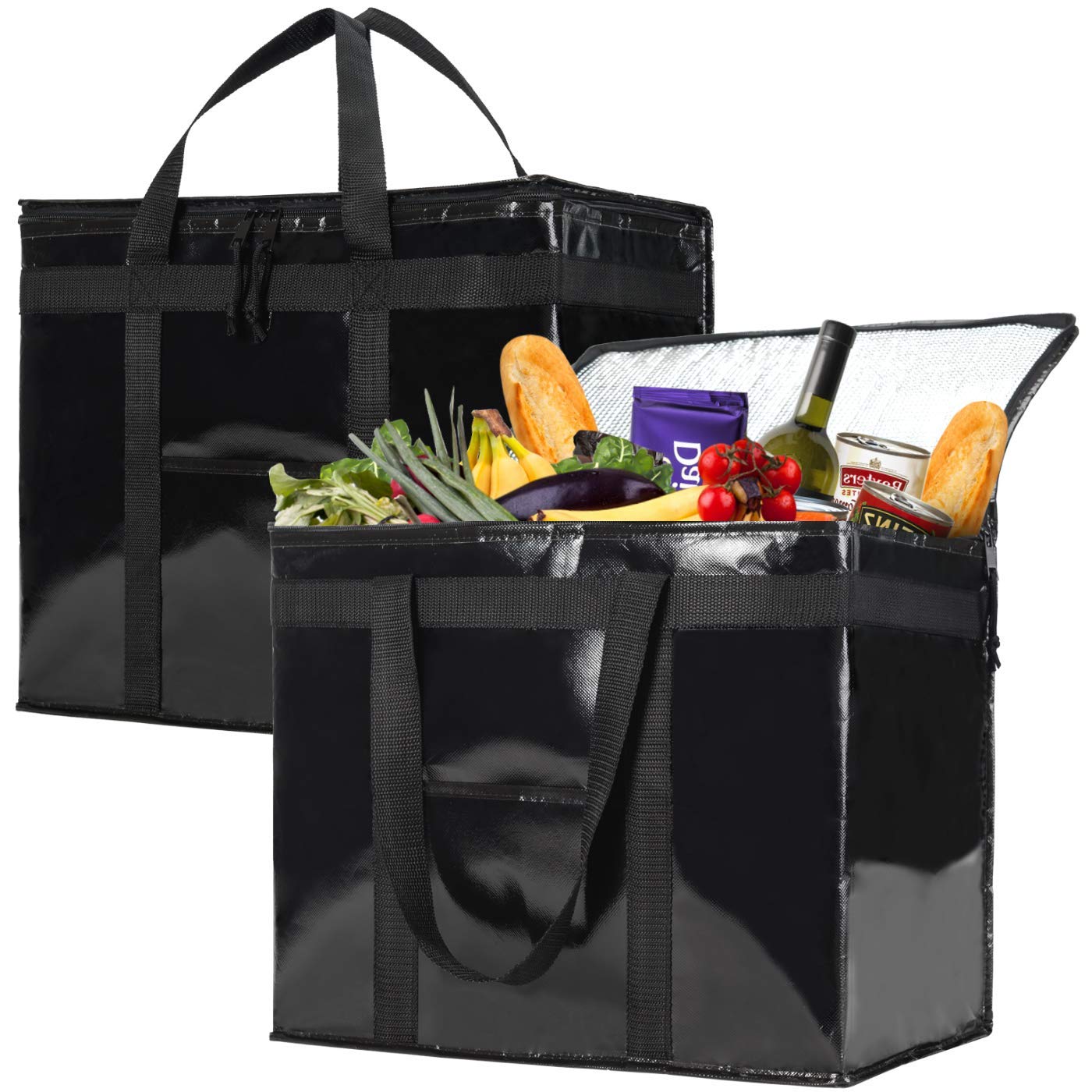 2 Pack Insulated Reusable Grocery Bags Extra Large Stands Upright Foldable