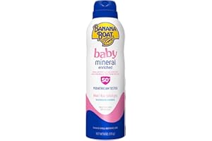 Banana Boat Baby Mineral Enriched Spray Sunscreen SPF 50, 6oz | Banana Boat Baby Sunscreen Spray SPF 50, Sunblock for Babies, Oxybenzone Free, 6oz