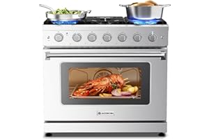 AAOBOSI Upgrade 36 Inch Front Control Gas Range Oven with 6 Cooktop Burners, 6 Cu. Ft 18000 BTU Convection and Self Clean, Freestanding Heavy Duty Gas Range Stove with Halogen Light,Large Capacity