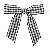 7Rainbows 30pcs 2.5" Buffalo Check Plaid Ribbon Twist Tie Bows Gingham Ribbon Bows for Tying Up Packages Gift Wrapping Christmas Tree(Black and White)