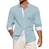 Yousify Mens Button Down Shirts Long Sleeve Casual Textured Dress Shirt Wrinkle-Free Beach Tops with Pocket