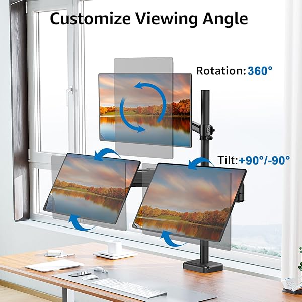 ERGOFOCUS TRIPLE MONITOR MOUNT FITS MAX 32″ COMPUTER SCREEN, HOLDS UP TO 17.6LBS EACH ARM, 3 MONITOR DESK MOUNT, TRIPLE STAND WITH TILT SWIVEL ROTATION, VESA MOUNT 75/100MM