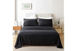 Whitney Home Textile Queen Size Sheet Set - Luxury Soft Comfy Bed Sheets, Breathable Cooling Hotel Bedding for Women, Men, Teens, Extra Deep Pocket, Easy-Fit, Oeko-Tex, Wrinkle Free 4 Piece - Black