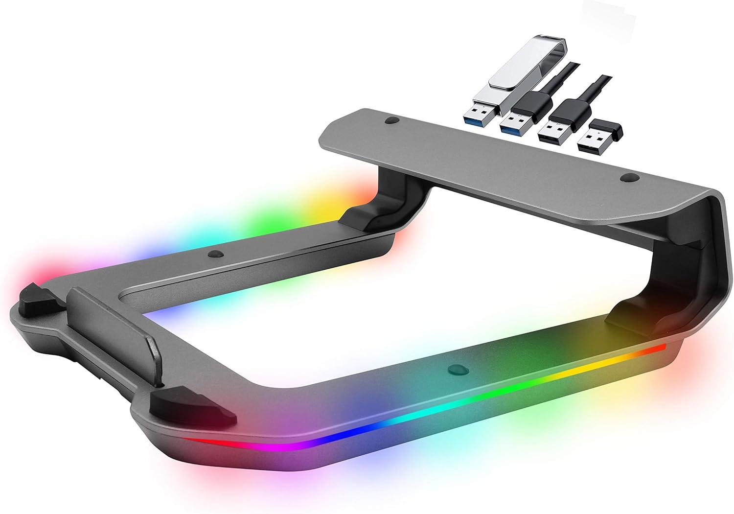Tilted Nation RGB Gaming Laptop Stand with USB Ports - Sleek Laptop Riser with (4 USB 3.0 Ports and 10 RGB Modes) - Aluminum Laptop Stand for Desk That Improves Cooling Pad and Posture