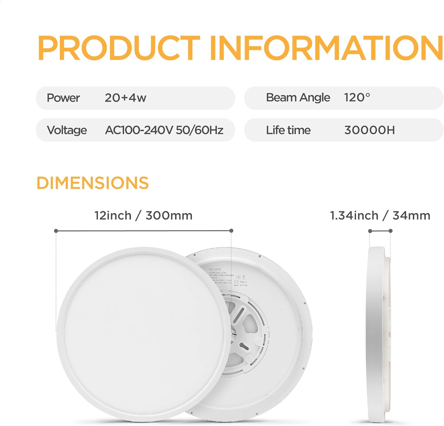 TALOYA LED Surface Mount 12 Inch Ceiling Light with Back Night Light (Gold), 24W Round Modern Flush Mount Light Fixture for Child Teen Baby Boy Living Room Bedroom, Easy Installation - - 