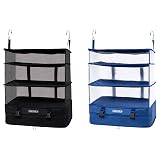 TABITORA Portable Hanging Travel Shelves Bag Packing Cube Organizer Suitcase Storage Large Capacity black+blue XL