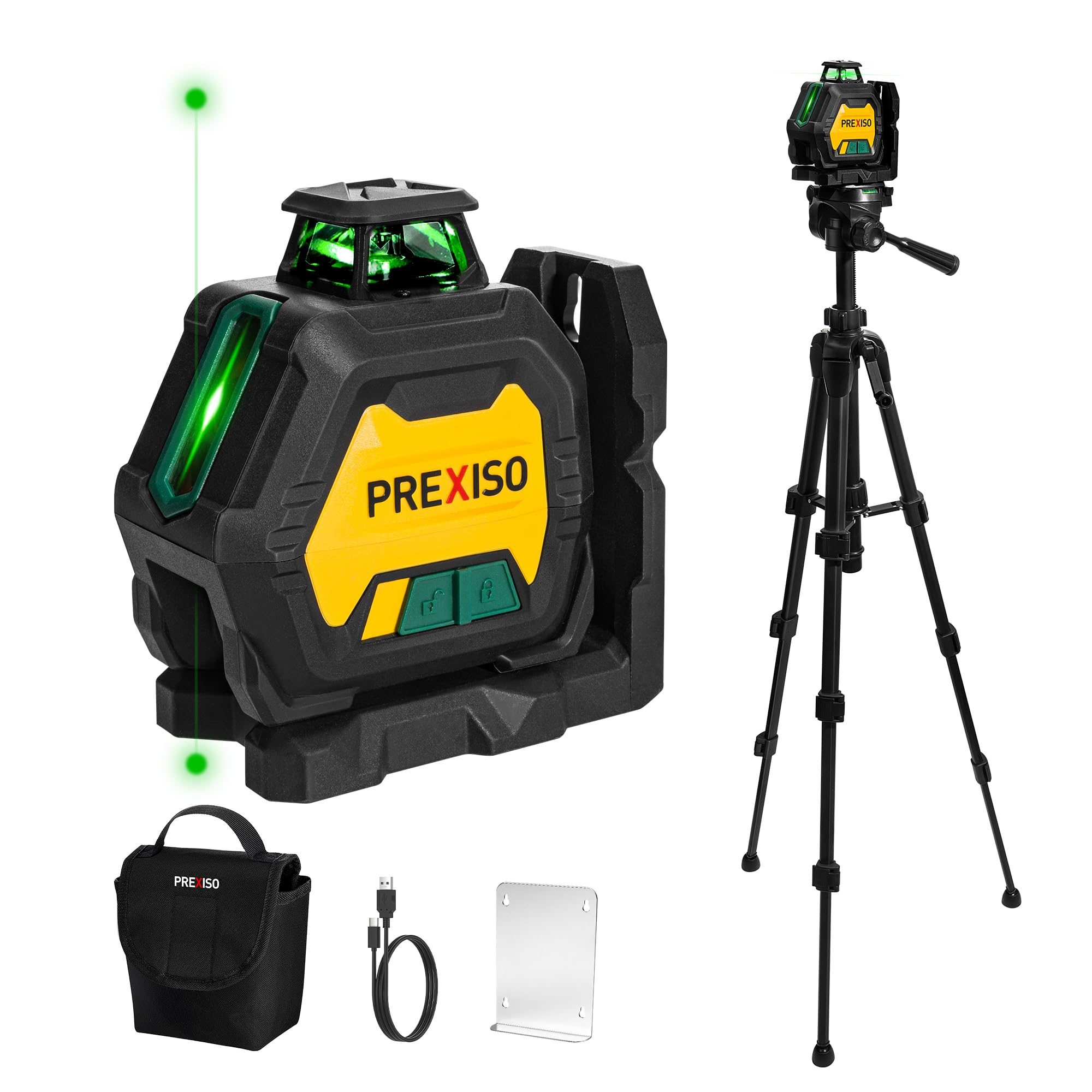 Photo 1 of PREXISO 360 Laser Level with Tripod & 2 Plumb Dots - IP54 Rechargeable Point Cross Laser Level Self-Leveling- Lazer Leveler Tool 3 Brightness Settings, Plumb Spot Lazer Level for Construction, Ceiling