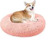 Enjamoy Plush Donut Dog Bed 70cm Calming Round Soft Pink