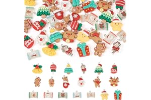 Beadthoven 88pcs Christmas Resin Charms for Jewelry Making Christmas Ornaments Flatback Cute Charms Gingerbread Man Reindeer 