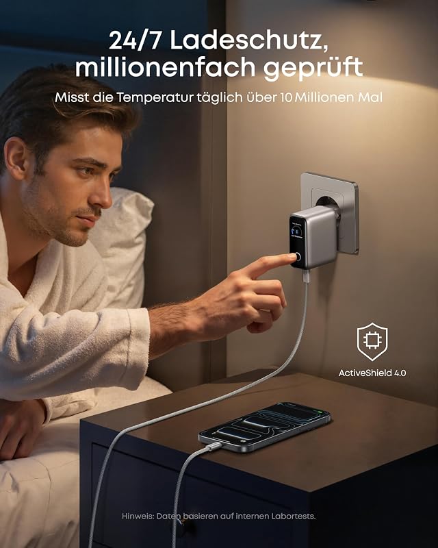 100W USB C Ladegerät, Smart Ladegerät, kompaktes 3-Port GaN Netzteil