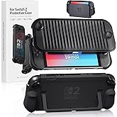 Sanyetral Dockable Case for Nintendo Switch 2 2025, Hard PC Front Cover + Clear Matte Hard Back Shell with Soft TPU Ergonomic Grip, Supports Stand Use and Charging Dock for Switch 2 -Black