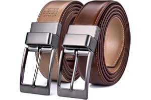beltox fine Men's Dress Belt Leather Reversible 1.25" Wide Rotated Buckle Gift Box