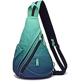 KL928 Canvas Sling Bag - Small Crossbody Backpack Shoulder Casual Daypack Rucksack for Men Women(Large Version,Blue+GrayishGreen)