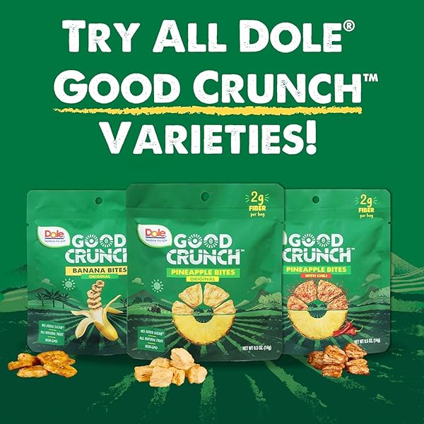 DOLE GOOD CRUNCH BANANA DRIED FRUIT BITES, GLUTEN FREE & VEGAN SNACK, 0.7OZ BAGS (PACK OF 12)