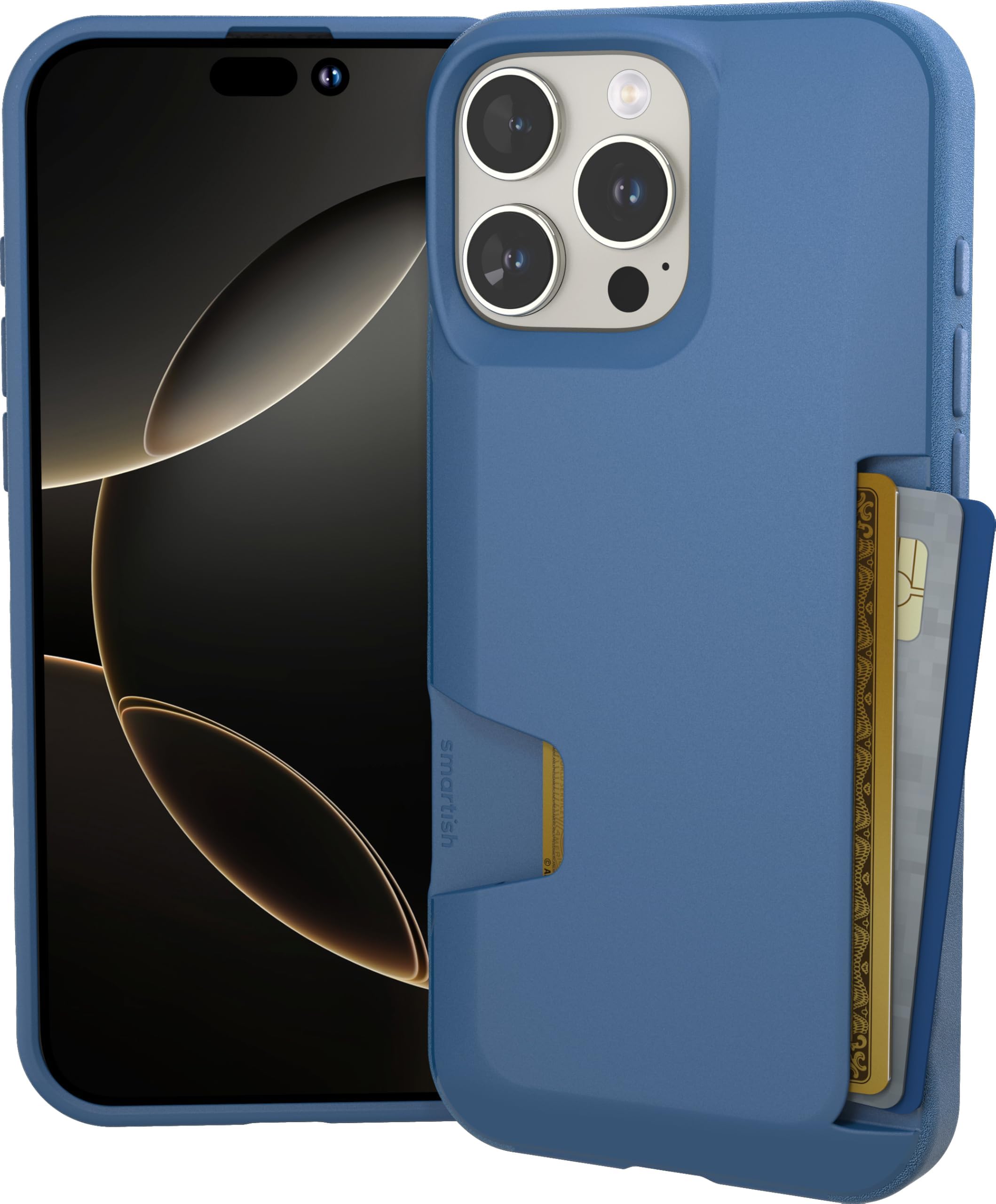 Photo 1 of Smartish® iPhone 16 Pro Max Wallet Case - Wallet Slayer Vol. 1 [Slim+Protective] Credit Card Holder - Drop Tested Hidden Flip Card Slot Cover Compatible w/Apple iPhone 16 Pro Max - Blues on The Green
