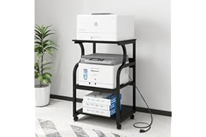 Natwind 3 Tier Printer Stand,Rolling Printer Table with Adjustable Storage Shelf for Home Office Organization,Multifunctional Shelves for Heat Press,3D Printer (Black)