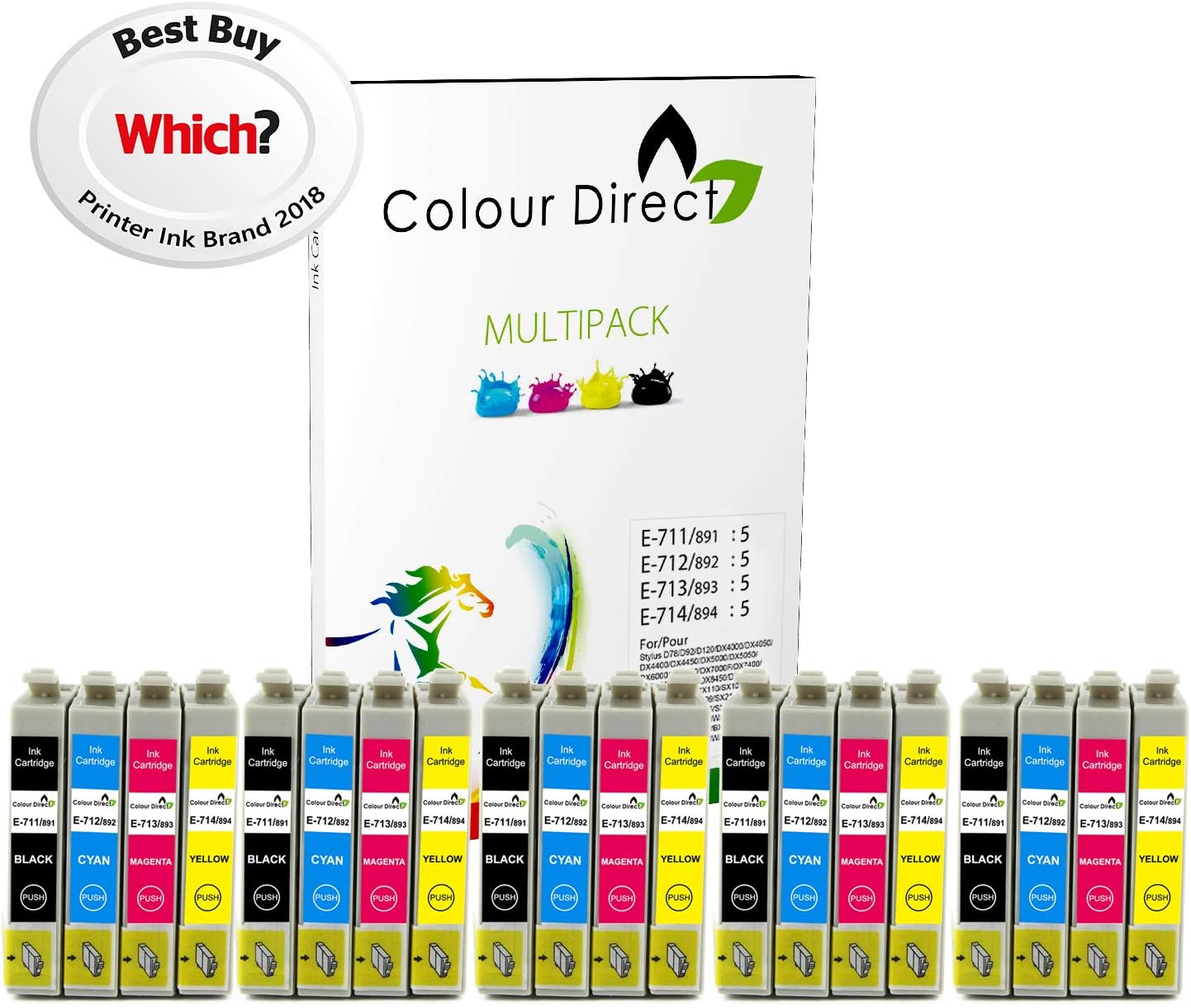 Colour Direct 20 (5 Sets Compatible Ink Cartridges T0715 - Replacement For EPSON STYLUS S20 