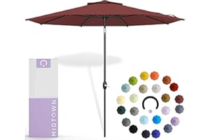 Midtown Umbrellas 10-Year-No-Fade - 9 Feet outdoor umbrella Burgundy Polyester Fabric - Umbrella Outdoor Patio, Auto-Tilt Aluminum Frame Patio Umbrella, Pool Umbrella & Deck Umbrella - Black Pole