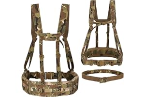 JFFCESTORE Military Waist Belt Multi-Purpose Molle Padded Patrol Belt with H Harness Suspenders Outdoor Sports Equipment