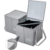 Qozary 2 Pack Clothes Hanger Organizer Bag-Rigid Hanger Storage Containers with Lid for Dustproof, Large Hanger Holder, Hanger Caddy Organizer Box with Handle-Keep Hangers Separate