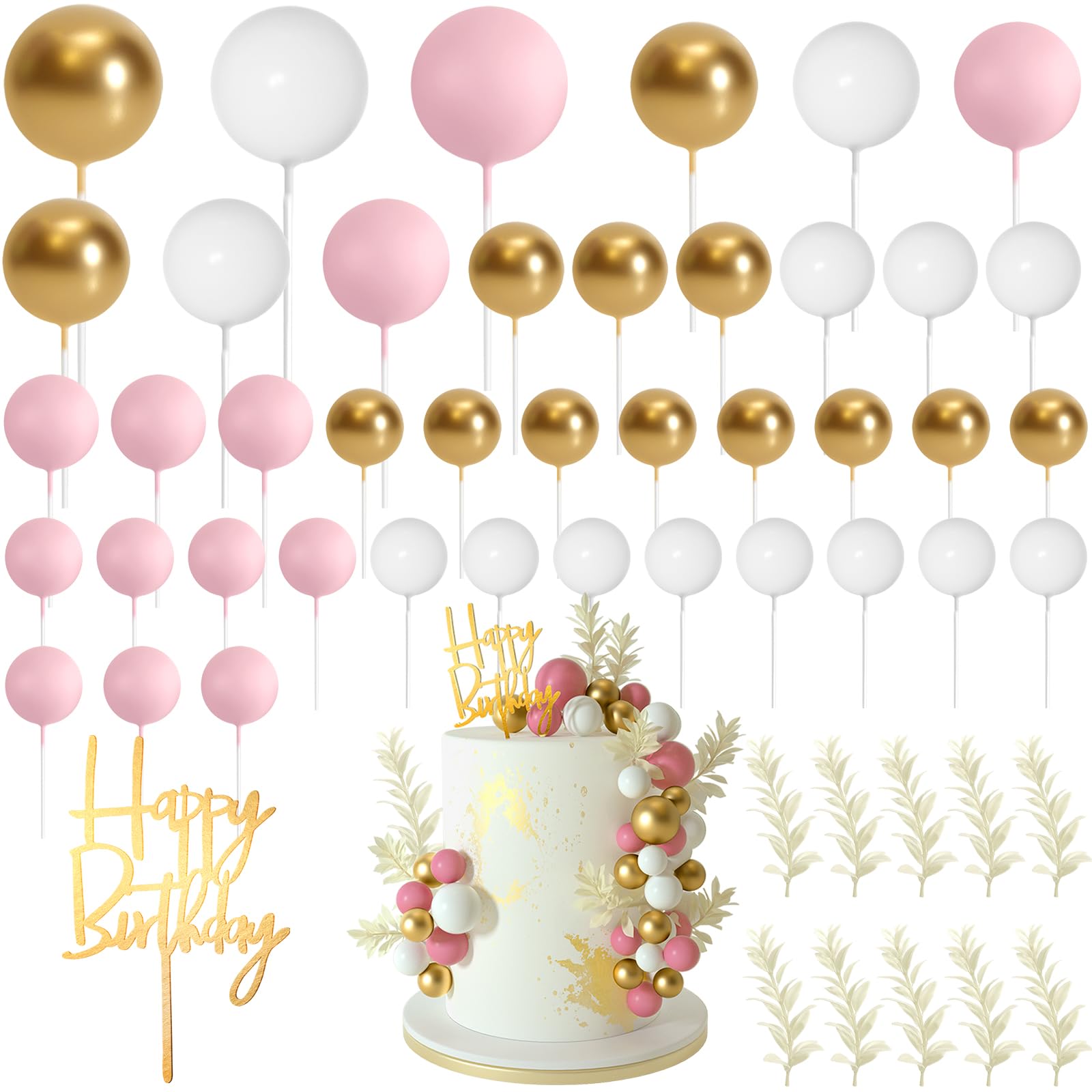 Photo 1 of MIAHART Ball Cake Toppers Boho Grass Cake Topper Ball Cake Insert Decoration for Birthday Wedding Baby Shower Party Decorations Boho Themed Party Supplies (white?gold?pink)