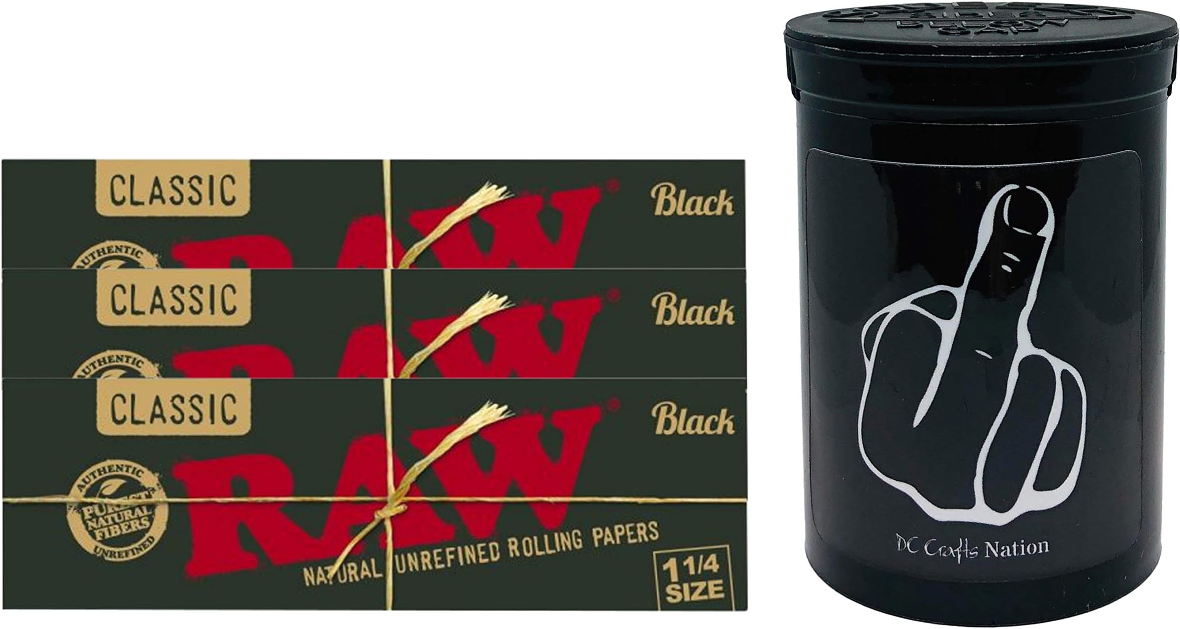 DC Crafts Nation Child Resistant Fresh Kettle with Raw Black 1.25 Rolling Papers 3 Count - Middle Finger